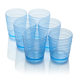 Glassware Set Santa Fe Double Old Fashion 16 Ounce Blue Acrylic 6 Piece