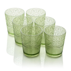 Glassware Set Victoria Double Old Fashion 16 Ounce Green Acrylic 6 Piece