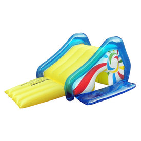 98" Yellow and Blue Pool Side Slide With an Attached Sprayer