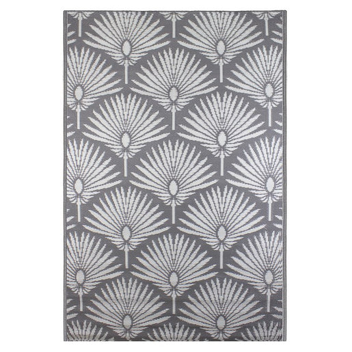 4' x 6' Gray and White Fan Leaf Rectangular Outdoor Area Rug