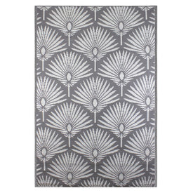 4' x 6' Gray and White Fan Leaf Rectangular Outdoor Area Rug