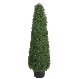 4' Pre-Lit Artificial Boxwood Cone Topiary Tree with Round Pot - Clear Lights