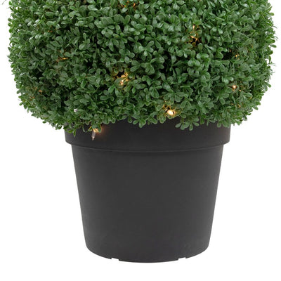 20" Pre-Lit Artificial Boxwood Ball Topiary in Round Pot - Clear Lights