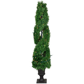 4.5' Real Touch Artificial Pre-Lit Cedar Double Spiral Topiary Tree - Clear Lights