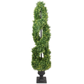 4.5' Real Touch Artificial Cedar Double Spiral Topiary Tree in Pot - Unlit