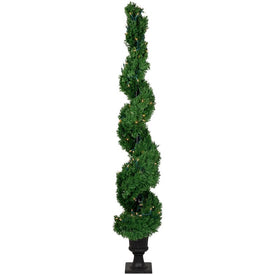 5.5' Real Touch Pre-Lit Artificial Cedar Spiral Topiary Tree - Clear Lights