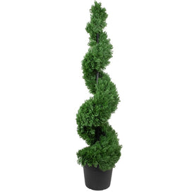 5' Real Touch Artificial Cedar Spiral Topiary Tree in Black Pot - Unlit