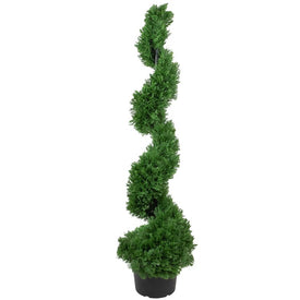 4' Real Touch Artificial Cedar Spiral Topiary Tree in Black Pot - Unlit