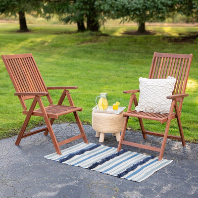 3.5' x 2.25' Blue Cream and Black Striped Handloom Woven Outdoor Accent Throw Rug