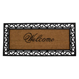 22" x 48" Black and Natural Coir Rectangular "Welcome" Doormat