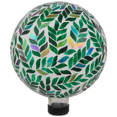 10" Mosaic Iridescent Leaves Outdoor Garden Gazing Ball