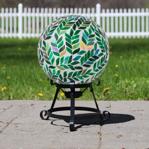 10" Mosaic Iridescent Leaves Outdoor Garden Gazing Ball