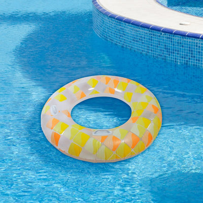 47" Inflatable Yellow and Orange Mosaic Swimming Pool Ring Float