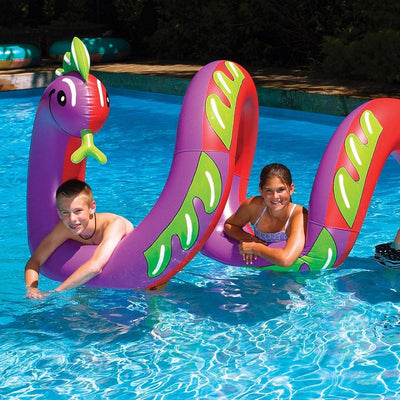 96" Inflatable Purple and Green Two Headed Curly Serpent Swimming Pool Float Toy