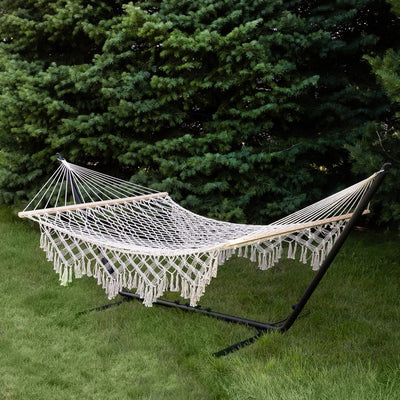 74" x 59" Lattice Macrame Rope Hammock with Wooden Bars
