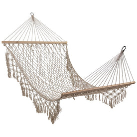 74" x 59" Lattice Macrame Rope Hammock with Wooden Bars