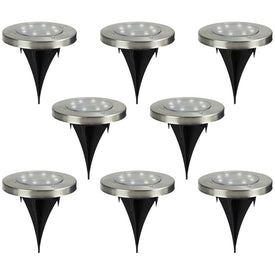 5" Stainless Steel Round Solar Powered LED Pathway Markers Set of 8
