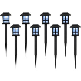 14.25" Black Lantern Style Solar Powered LED Pathway Markers Set of 8