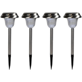 15" Stainless Steel Solar Powered LED Pathway Markers Set of 4