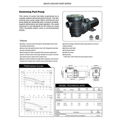 Self-Priming Above-Ground Swimming Pool Pump 0.75 HP
