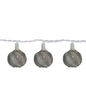 10 Battery Operated Silver Mini Patio Lights with 7.5 ft White Wire