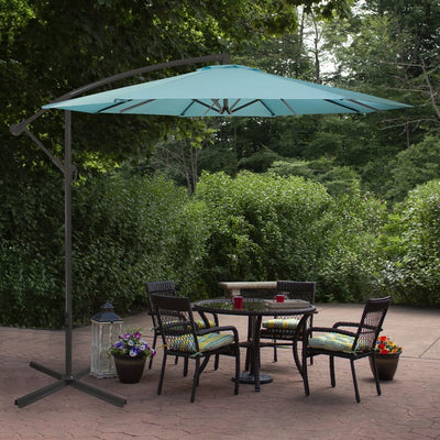 10' Offset Outdoor Patio Umbrella with Hand Crank - Turquoise Blue