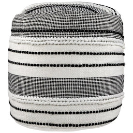 18" Striped Outdoor Woven Pouf Ottoman - White/Black