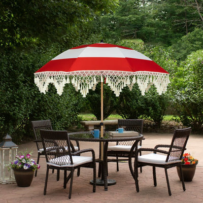 6.5' Striped Outdoor Beach Market Umbrella with Tilt - Red/White