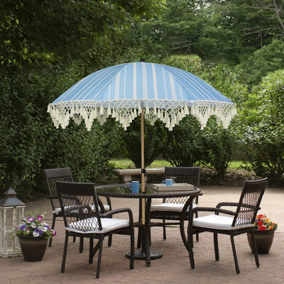 6.5' Striped Outdoor Beach Market Umbrella with Tilt - Sky Blue/White