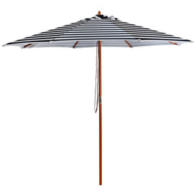 8.5' Striped Outdoor Patio Market Umbrella with Wooden Pole