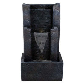 23.5" Black and Gray Modern Lighted Three-tier Outdoor Garden Water Fountain