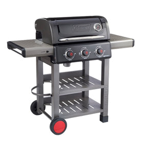 Grill Cookout Propane with 2 Side and 2 Bottom Shelves Gray/Black 3 Burner