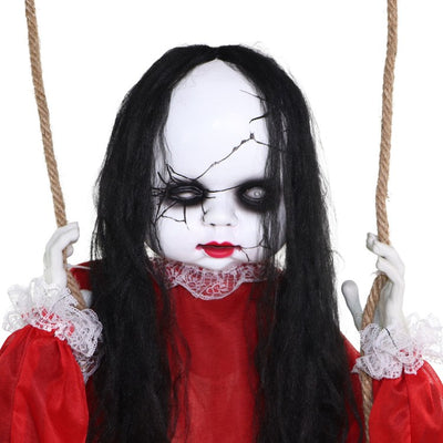 Seasonal Decor Giggling Zombie Girl on a Swing with Light Up Body and Eyes Halloween Multicolored Plastic 1 Piece