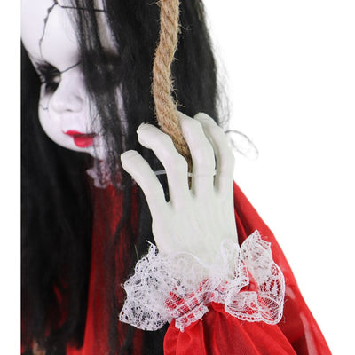 Seasonal Decor Giggling Zombie Girl on a Swing with Light Up Body and Eyes Halloween Multicolored Plastic 1 Piece