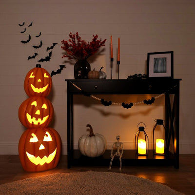 Seasonal Decor Jack-o-Lantern Stack Statue with LED Lights Halloween 36 Inch Orange Plastic 1 Piece