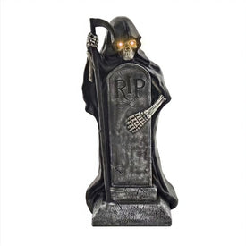 Seasonal Decor Grim Reaper Holding Sickle Statue with LED Eyes Halloween 39 Inch Black Plastic 1 Piece