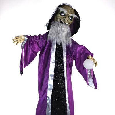 Seasonal Decor Talking Wizard with Movement and Light-Up Crystal Ball Halloween Multicolored Plastic 1 Piece
