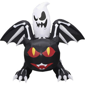 Seasonal Decor Tall Pre-Lit Inflatable Black Cat Bat with Red Eyes and Ghost Halloween 5 Feet Black Polyester 1 Piece