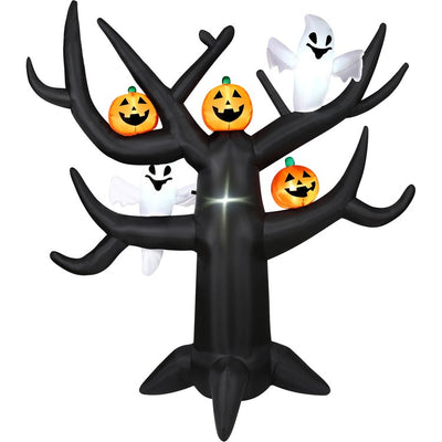 Artificial Tree Inflatable Spooky Tree with Ghosts and Pumpkins 8 Feet Black Polyester Halloween