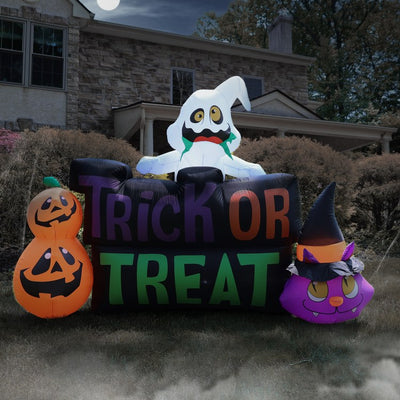 Seasonal Decor Wide Pre-Lit Inflatable Trick or Treat Sign Halloween 8 Feet Black Polyester 1 Piece