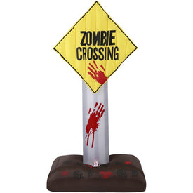 Seasonal Decor Pre-Lit Inflatable Zombie Crossing Sign Halloween 6 Feet Yellow Polyester 1 Piece