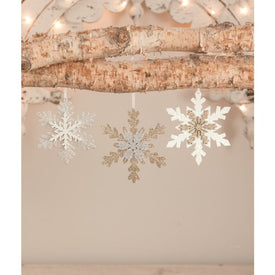 Silver and Gold Snowflake Ornaments Set of 3
