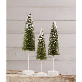 Snow Covered Green Bottle Brush Tree Set of 3