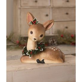 Sweet Fawn With Wreath Paper Mache