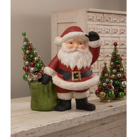 Jolly Waving Santa with Bag Paper Mache