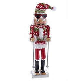 15" Ski Santa With Christmas Sweater Nutcracker