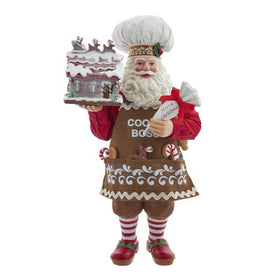 10.5" Fabriche Chef Santa Decorating Gingerbread House