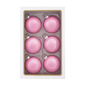 80MM Glass Pearlized Pink Ball Ornaments, 6-Piece Box