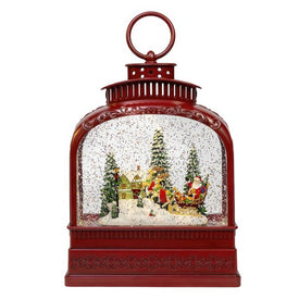 6.5" Battery Operated USB LED Lighted Santa on Sleigh Lantern with Spinning Glitter Water