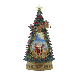 13.4" Battery Operated USB LED Lighted Santa and Deer Tree Topper with Spinning Glitter Water